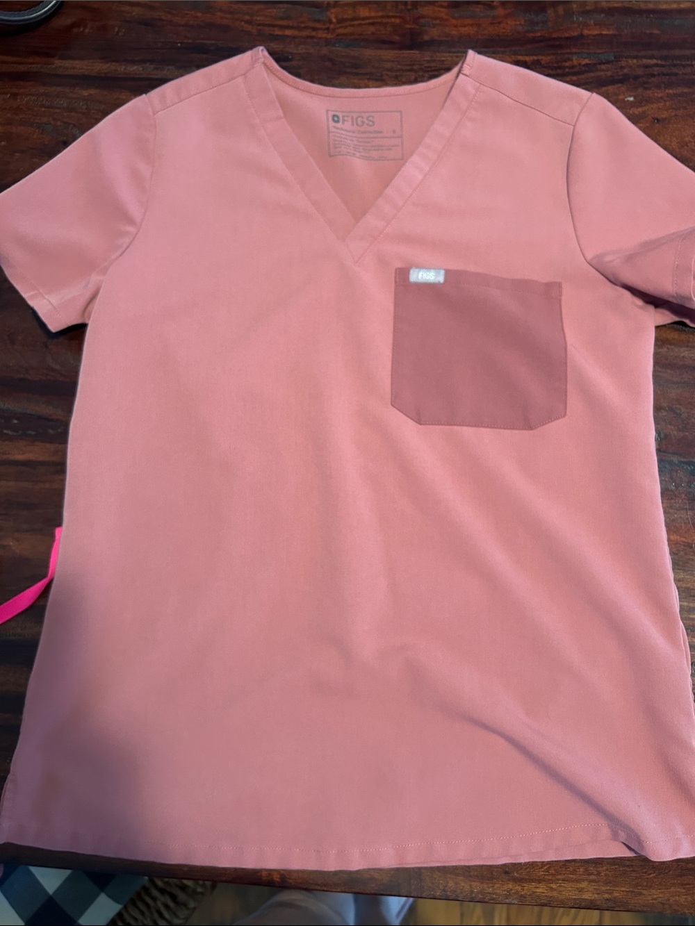 Figs Dusty Rose V-Neck Scrub Top with Chest Pocket